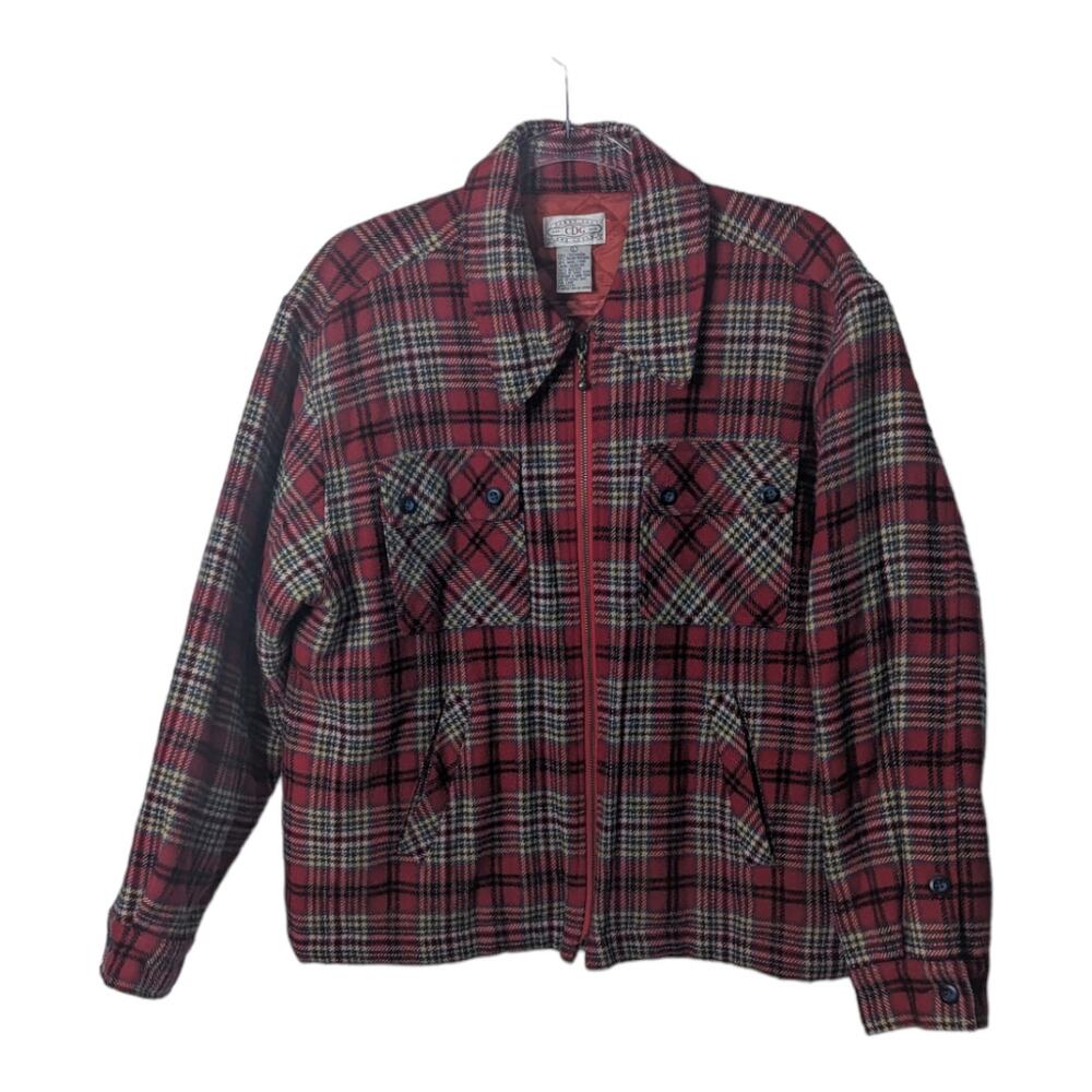 Vintage 90's Cambridge Dry Goods Red Tweed Zip Shacket Wool Blend Size Large